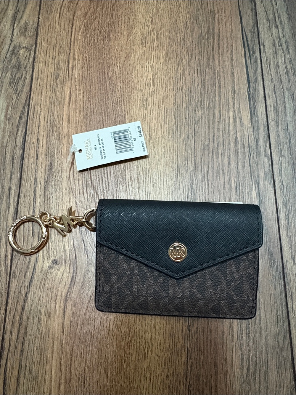 Michael Kors Black and Brown Logo Card Case Keychain
